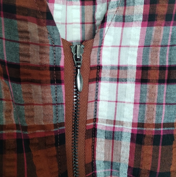 Torrid Mini Seer Sucker Zip-Front Shirt Dress In Plaid Ivory Women's Size 4X - Picture 5 of 11